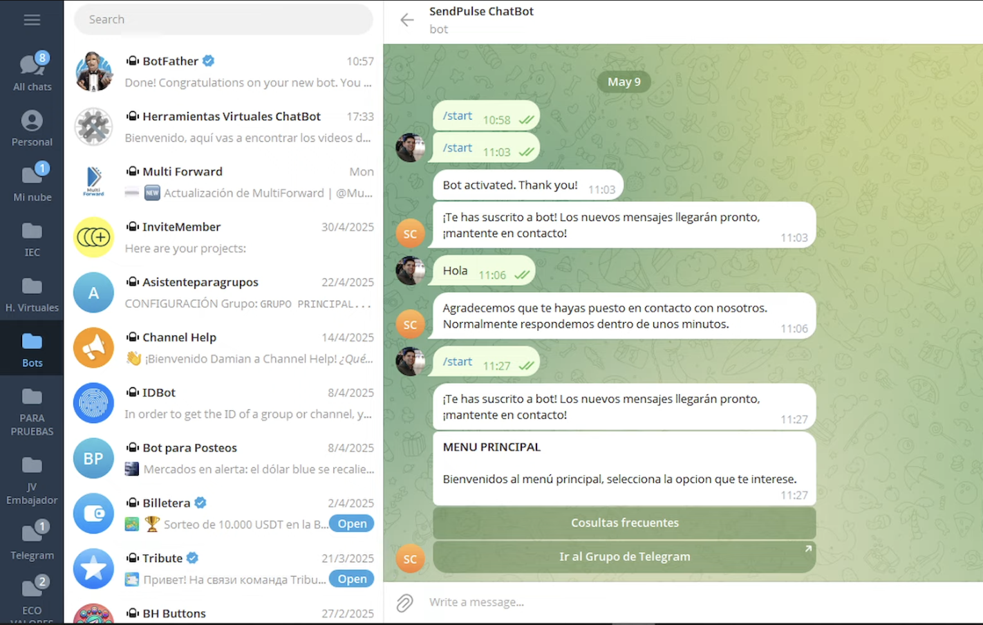bots para redes sociales de SendPulse
